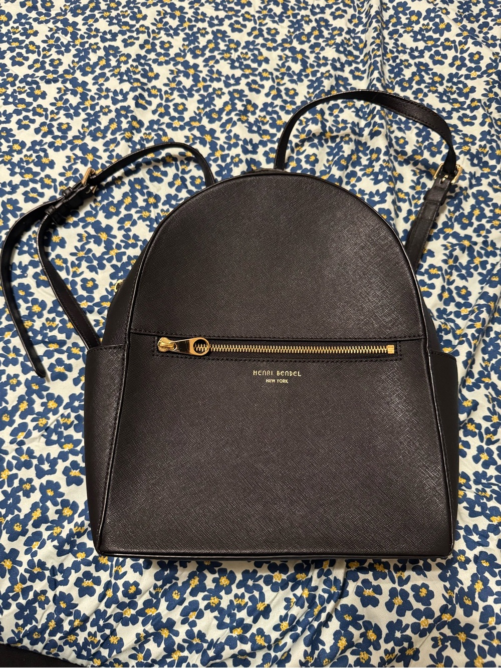 henri bendel Black Saffiano Backpack with Gold Hardware